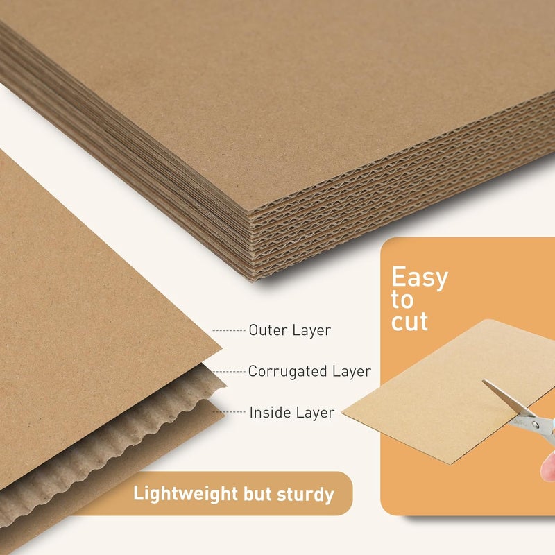 FARRAY 100 Pack 11x14 Inch Corrugated Cardboard Sheets, 1.8mm Thick Brown Kraft Cardboard Backing, Bulk Flat Cardboard Inserts Filler Pads for Packing, Shipping, Mailers, Crafts - Image 3
